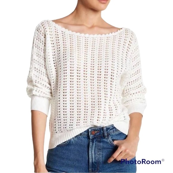 Free People Sweaters - Free People White Boomerang Crochet Knit Sweater (M)